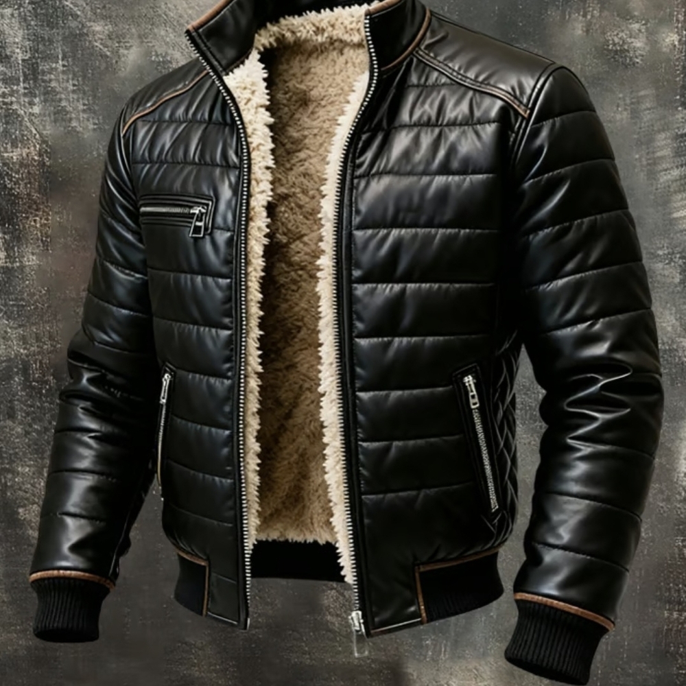 The Men's Store Black Puffer Jacket with Cream Interior